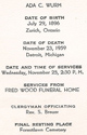 Ada C. WURM - Funeral Card