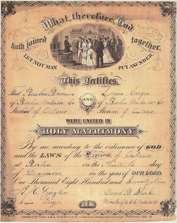 Bowman / Geiger Marriage Certificate