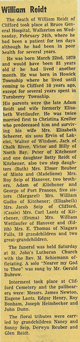 Obituary of William Reidt