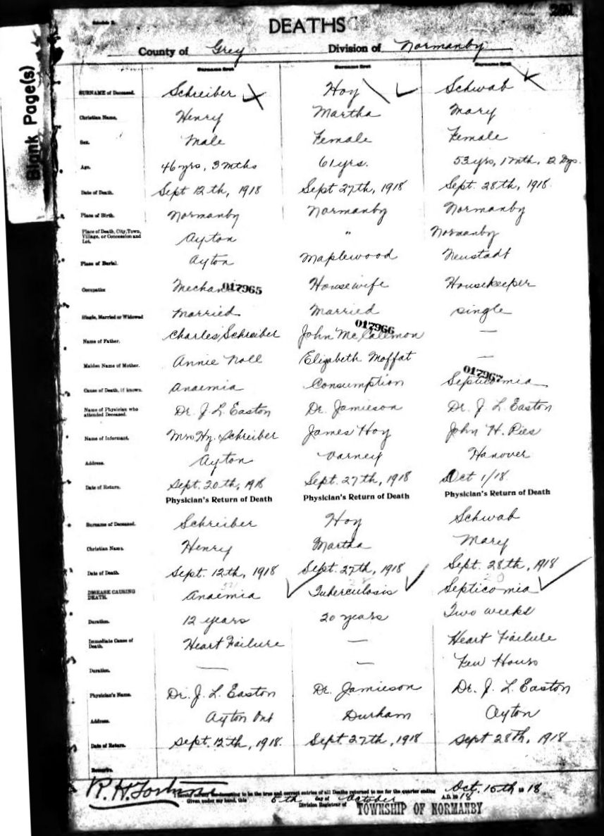 Death record of Henry Schreiber